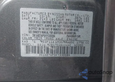2019 Nissan Sentra Sr from USA, damaged, VIN 3N1AB7AP5KY330084